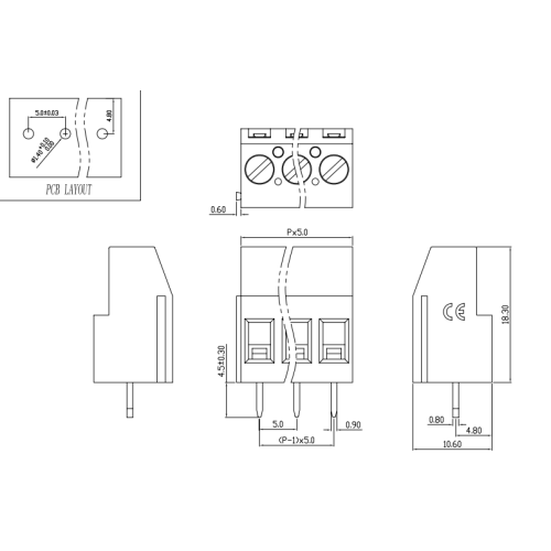 5.0mmピッチネジ型PCB端子ブロックはスプライスできます